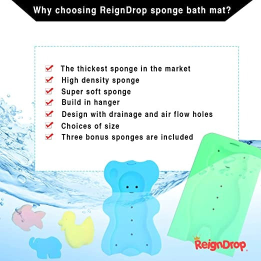 ReignDrop Baby Bath Sponge Mat (Blue Bear)