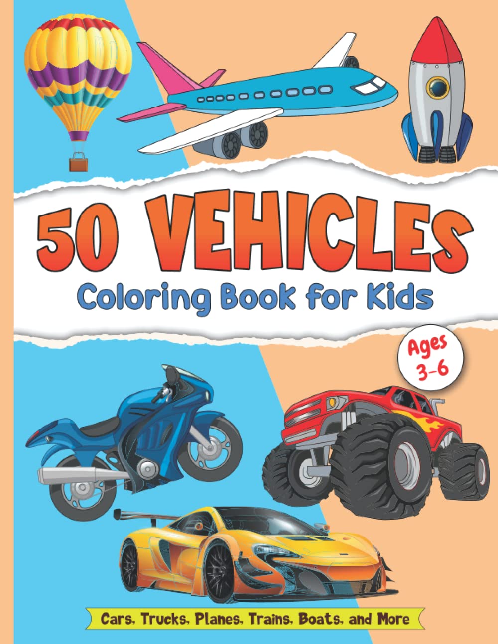 Kids Coloring Book for Girls and Boys with 50 Fun Illustrations of Cars