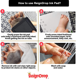Reigndrop Ink Pad for Baby Footprint & Handprint - Creates Impressive Long Lasting Keepsake Stamp for Infant & Kids. Smudge Proof, Easy to Wipe Off