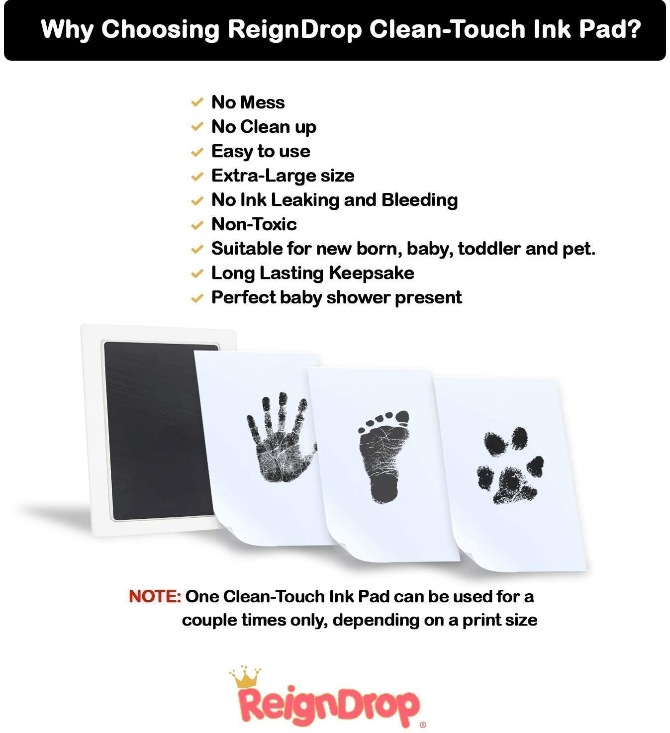 Newborn Baby Handprint or Footprint Clean-Touch Ink Pad, 2 White