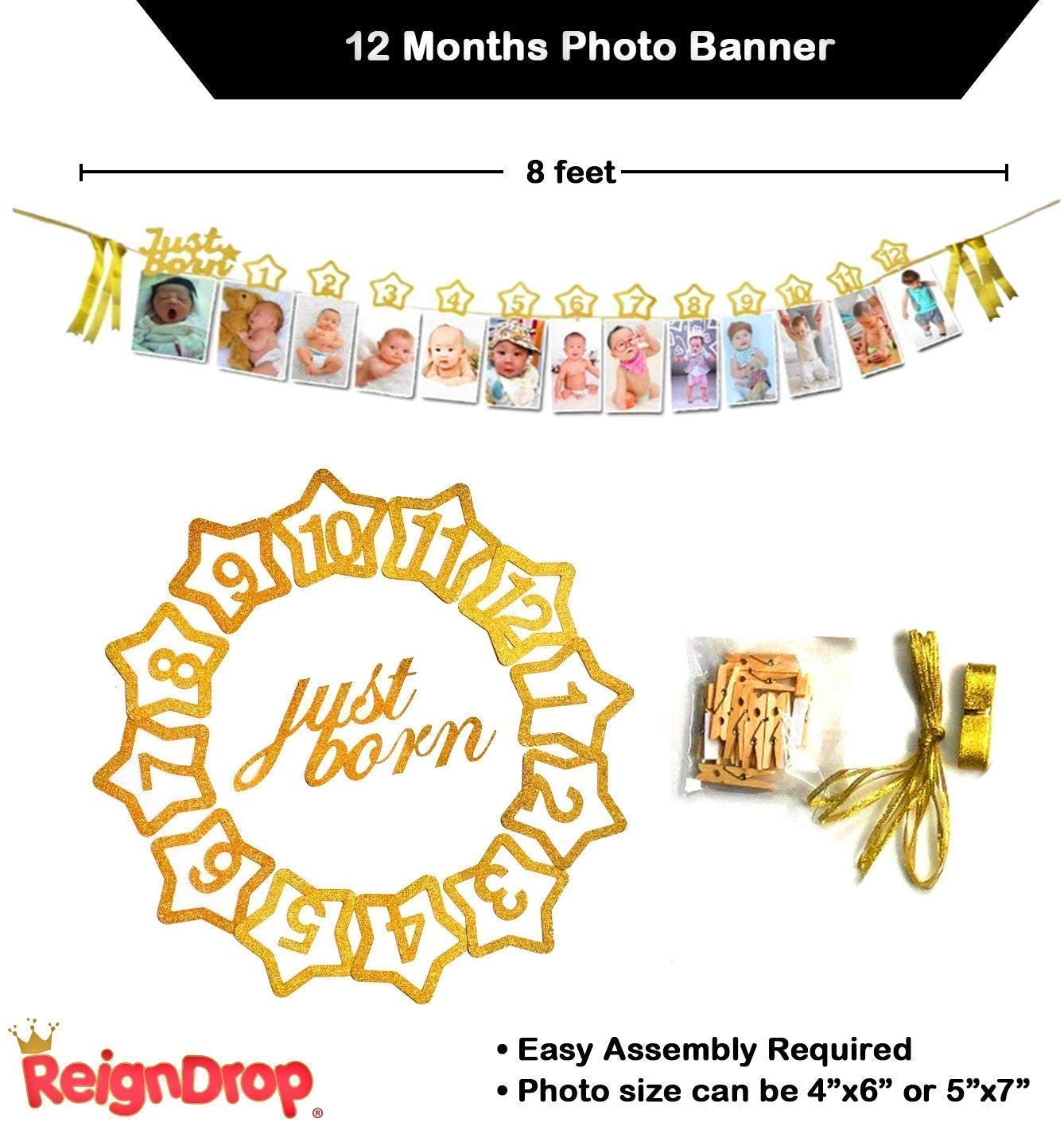 ReignDrop Baby Boy 1st Birthday Decorations Set – First Birthday Party  Supplies - Happy Birthday,12 Month Photo, I am One Banner - High Chair