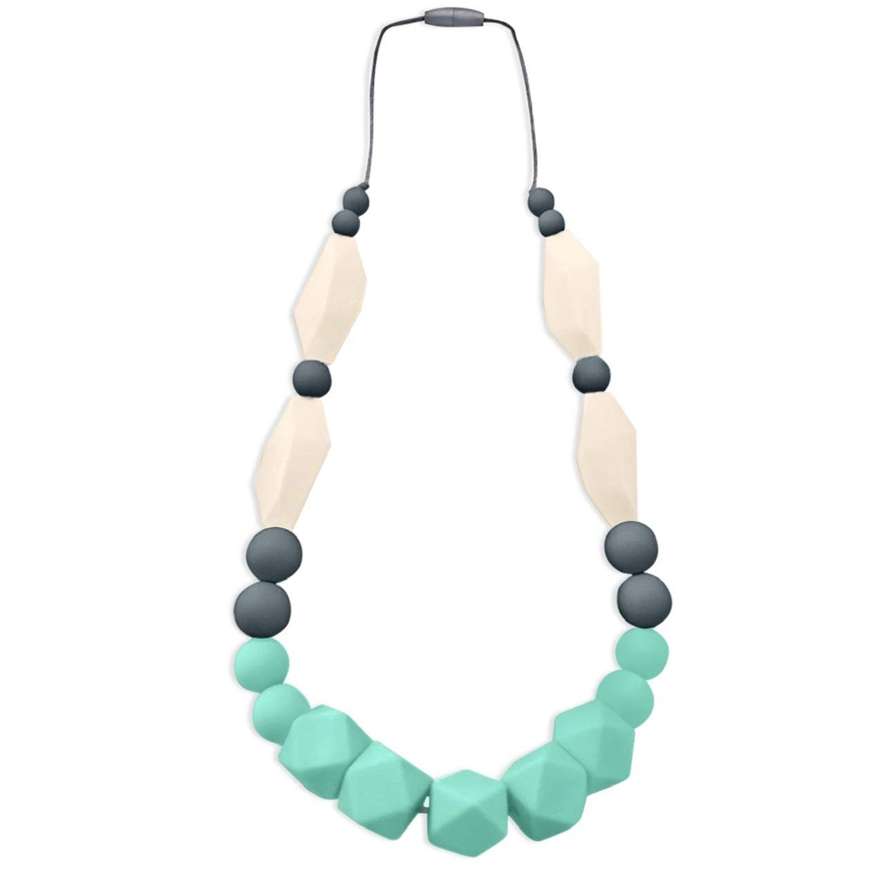 Silicone Teething Necklace for Mom To Wear (Mint,Grey,Ivory)