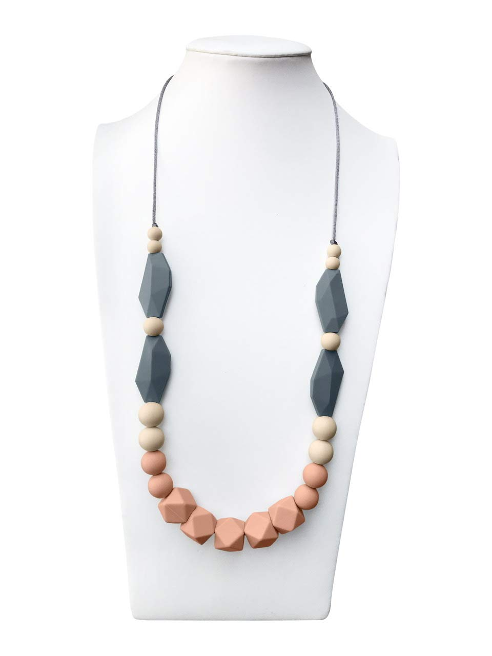 Silicone Teething Necklace for Mom To Wear (Peach/Ivory/Grey)