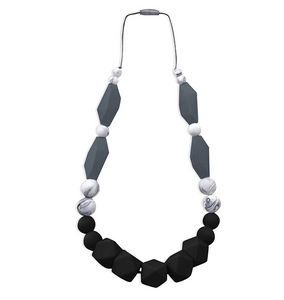 Silicone Teething Necklace for Mom To Wear Black Marble Grey ReignDrop